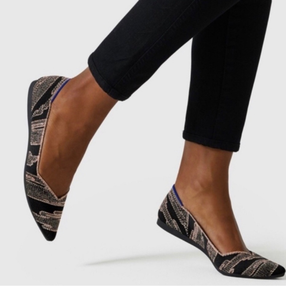 Rothy’s Rose Gold and Black Point Toe Limited Edition Holiday Shoe